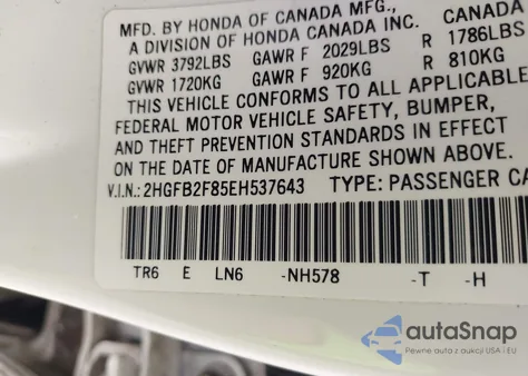 2014 Honda Civic Ex from USA, damaged, VIN 2HGFB2F85EH537643